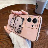 เคสสำหรับ Xiaomi 13T 13T Pro 12T 12T 12T Pro 11T 11T Pro 10T Lite 10T 9T Pro พร้อมกรอบขาตั้งกระจกแต่ง6D สุดน่ารักกรอบสี่เหลี่ยมกรณีที่โทรศัพท์ของผู้ถือเงางามกรอบด้านหลังเคสกันกระแทกซิลิโคนแบบนิ่ม