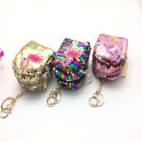 ◑ Flamingo Kids Mini Coin Purse Sequins Coin Bag Small Wallet Mini Backpack Keys Pouch Card Holder Earphone Bags Kids Gift