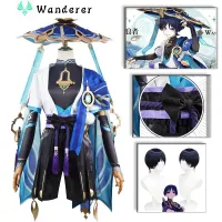 Genshin Impact Scaramouche Wanderer Costume Halloween Balladeer Kunkuzushi Bucket Hat Costume Wig Cos Sumeru An.Emo Suit