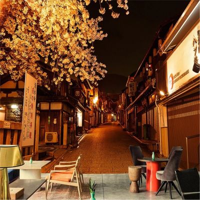 ญี่ปุ่น Retro Street Izakaya Night View 3D วอลเปเปอร์ภาพอาหารซูชิราเมนร้านอาหารอุตสาหกรรมภาพจิตรกรรมฝาผนังวอลล์เปเปอร์3D
