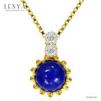 LenYa Jewelry จี้เงินแท้ 925 ชุบทอง 18 เค ประดับด้วยพลอยสีน้ำเงิน ลาพิส (Lapis) เสริมดวงเรื่องการงานการเงิน ประกายแวววาววิบวับ ด้วยคิวบิกเซอร์โคเนีย (Cubic Zirconia)