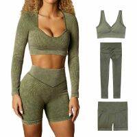 【cw】 Seamless Set Gym Sport Clothing Short Sleeve T-shirts Waist Woman Suits Workout