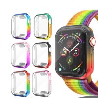 ►▤ เคสนาฬิกาสำหรับ Apple Watch 6 5 4 SE 44mm 40mm Soft TPU 360° Drop-resistant Glass Case For iWatch Series 6 44mm 40mm color shell