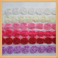 1030y 2.5" Chiffon Rose Flower Lace Trim For DIY Newborn Baby Girls Rompers Jumpsuit Dress Clothes Making Sewing Accessories