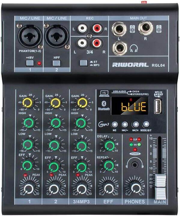 4 Channel Audio Interface DJ Mixer Sound Board USB Mixer +48V Phantom