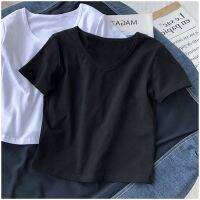 Triple A crop top Short-sleeved T-shirt female V-colored 4 colors 2021 High waist top