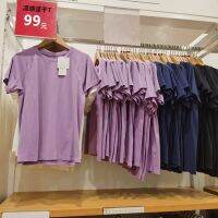 Uniqlo เสื้อยืดแขนสั้นสำหรับผู้หญิง,เสื้อยืดคอกลมสีทึบกีฬาเทคโนโลยีสีดำสุดเท่สำหรับใส่ในฤดูร้อนของห้องลองเสื้อเสื้อยืดแห้งเร็วความรู้สึกเย็น444525