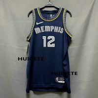 Mens New Original NBA Memphis Grizzlies 12 Ja Morant 75th Anniversary City Navy Jersey Swingman Heat-pressed