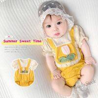 【Ready Stock】 ☊■☼ C22 Summer New Baby Girls Bodysuit 0-18 Months Baby Cotton Comfortable and Breathable Tulip Spliced Triangle Romper Korean Style Trend