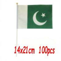 ZXZ 100pcs Pakistan hand Flag 14*21cm Polyester Double Side Printing PK Pakistan Hand waving Flag with plastic flagpole