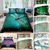 【Baixiang Flower City】   ✴❃  Dragonfly Duvet Cover King/Queen Size Bedding Set for Kids Teens AdultColorful Wing Quilt Cover 3 Piece Set 2 PillowcasesGreen