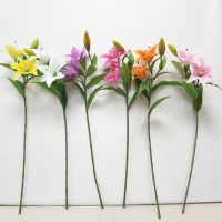 3 Heads Artificial Flower Simulated Lily Cloth Fake Flower Home Decoration Simulated Green Plant Wedding Decoration Road Guide