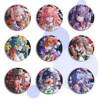 Genshin Impacts Collect Brooch Xiao Venti Hutao Raiden Shogun Baal Zhongli Figures Floral Pattern Round Pin Button Cosplay Badge