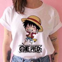 (พิมพ์พรีเมี่ยม)เสื้อยืด คอกลม แขนสั้น ลายการ์ตูนอะนิเมะ One Piece Luffy Zoro สีขาว สำหรับผู้หญิง เสื้อยืดคอตตอน