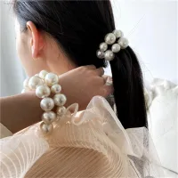 ☇卐✟ 1Pc Korean Style Imitation Pearl Hair Rope High Elastic Fashion Simple Women Girls Beaded Stretch Bracelet Hair Ties