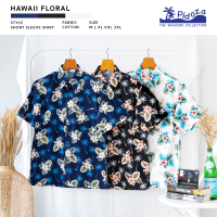 [ใหม่] เสื้อเชิ้ตแขนสั้น ลาย Haweii Floral ? ผ้าคอตตอน สี Navy / Black / White ไซส์ M - 3XL