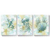 Nautical Ocean Sealife โปสเตอร์ห้องน้ำผ้าใบ Wall Art Decor