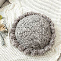 Round Knitted Throw Pillow Beige Round Orthopedic Pad Tassel Pompoms Cushions Yoga Sofa Thick Cushions For Chair Home Decor