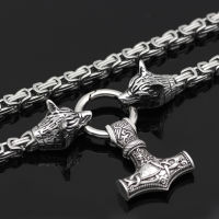 Mens Stainless Steel Necklace Viking Wolf Head s Hammer Pendant Nordic Celtic Jewelry