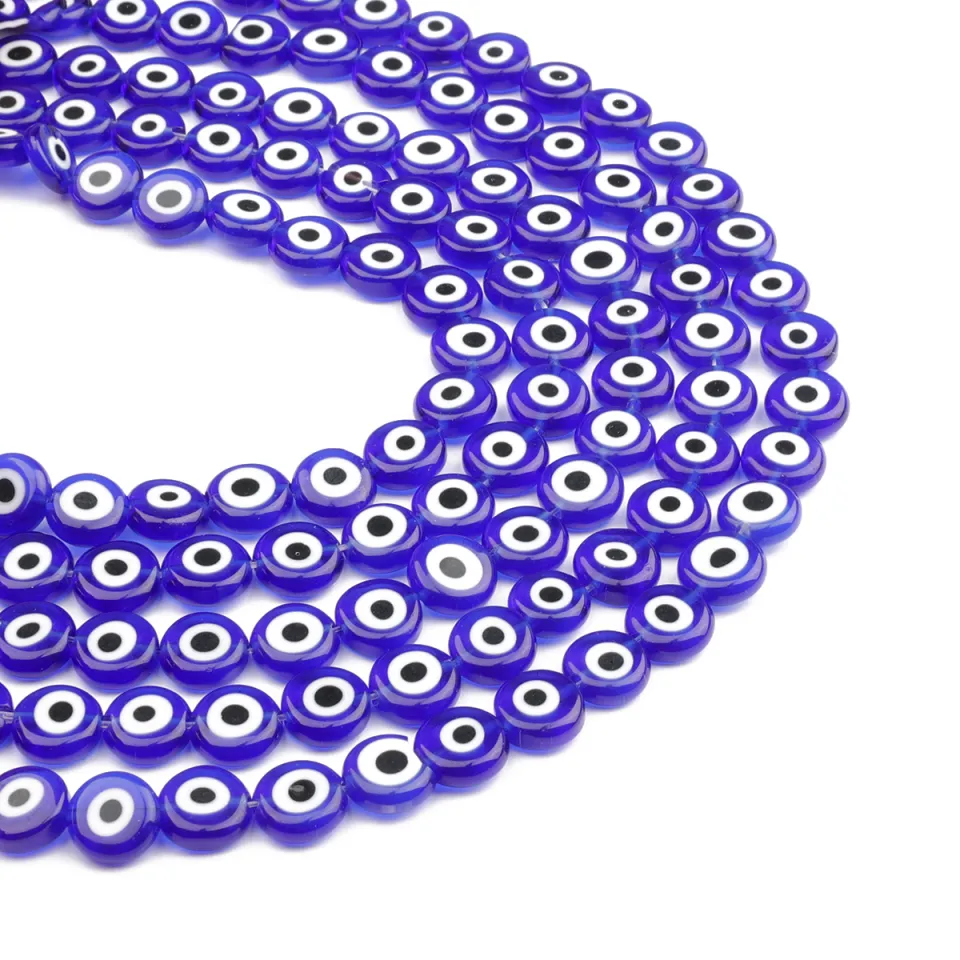 6/8/10mm Multicolor Round Flat Shape Evil Eye Beads Lampwork Glazed Glass  Beads for Bracelet Necklace DIY Jewelry Making