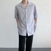 เสื้อเชิ้ตแขนสั้น oversize สไตล์เกาหลี UNISEX สีเทาอ่อน ไซส์ S-2XL