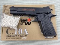 บีบีกันระบบอัดลมสปริง ชักยิงทีละนัด C.10A (M1911) บอดี้เหล็ก แม็กกาซีนเหล็ก คัดปลอกเปิด มีเซฟตี้ ฟรี" แถมลูกกระสุน 300 นัด