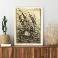 2023 ❍❁ The Colossal Octopus Vintage Poster Canvas Painting Le Poulpe Colossal 1801 Retro Prints Kraken Sea Monster Picture Wall Decor