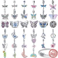 New 925 Silver Caterpillar Butterfly Dragonfly Dangle Charm Colorful Zircon Fine Beads Fit Original Pandora Bracelet DIY Jewelry