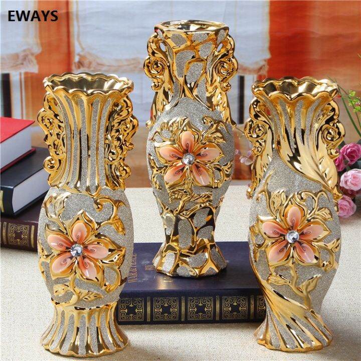 （1PCS）30CM Luxury Europe Goldplated Ceramic Vase Home Decor Creative