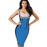 ZZOOI Nice-forever Patchwork spaghetti Strap Fashion dresses Women Summer Optical Illusion Pinup bodycon Club wear Pencil Dress 746