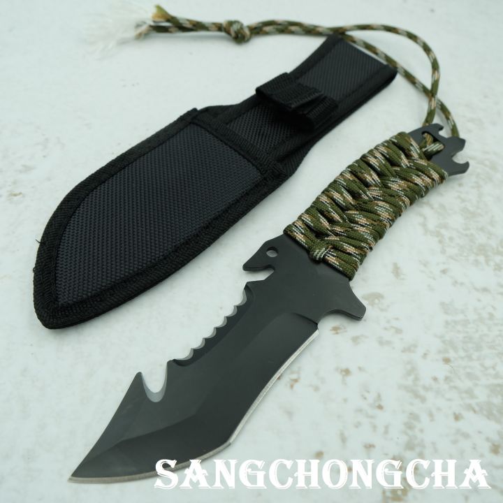 sangchongcha-fixed-blade-knife-มีดพก-มีดเดินป่า-มีดดำน้ำ-มีดใบตาย-มีดแคมป์ปิ้ง-มีดมัลติฟังก์ชั่น-ยาว22-00cm-แถมซองไนลอนอย่างดี-เล่มเดียวจบ-ทั้งทุบกระจก-เปิดฝา-เลื่อยไม้-ตัดเชือก-แล่เนื้อ-ล่าสัตว์-และอ