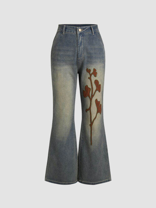 Cider Denim Graphic Washed Flared Jeans Lazada PH