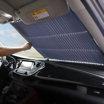 ม่านกันแดด ม่านบังแดดรถยนต์ ที่บังแดดในรถยนต์ ร่มกันแดดในรถ พับได้ กัน UV ลดความร้อนจากแสงแดด ติดตั้งและถอดง่าย