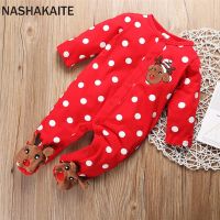 NASHAKAITE Baby Christmas Clothes Baby Rompers Deer Printed Baby Winter Jumpsuit For Kid My First Christmas New Born Overalls