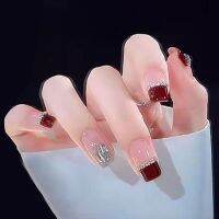 [COD] high-end white wine red French manicure piece mother-of-pearl chain diamond style wearing armor elegant and luxurious nails