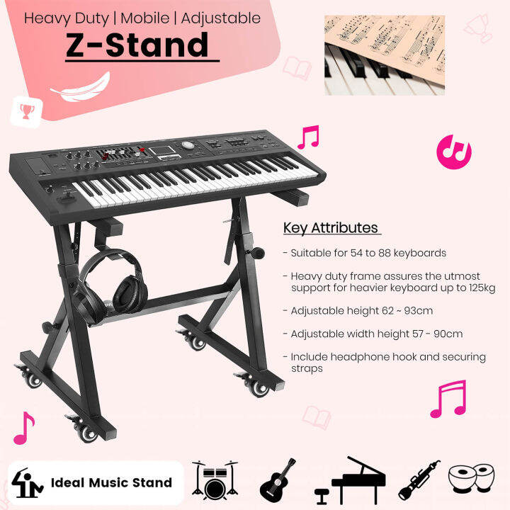 ofessional Piano Keyboard Stand Caster Wheels Z Style Adjustable