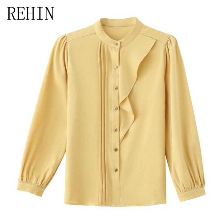 rehin-เสื้อชีฟองแขนยาวสีขาวเฉพาะกลุ่มดีไซน์ดั้งเดิมชุดทำงานเสื้อสตรีหรูหรา