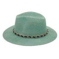 New 10 Colors Panama Sun Hats With Chain Ladies Jazz Beach Hat Summer Breathable Straw Hats NH986