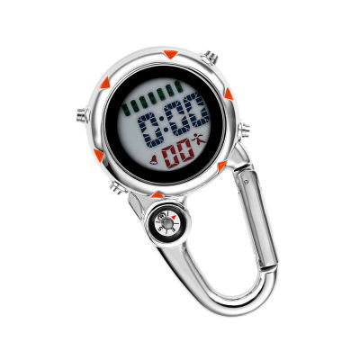 นาฬิกาคาราบิเนอร์ดิจิทัลเรืองแสงนาฬิกาข้อมือแบบหนีบกีฬาอุปกรณ์ปีนเขา LCD กระเป๋าเป้สะพายหลังนาฬิกาปลุก Fob เข็มขัดนาฬิกา