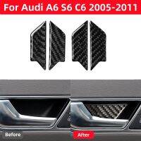 For Audi A6 C6 4F 2005-2011 Accessories Car Door Bowl Handle Sticker Carbon Fiber Trim Covers Interior Decoration Modified