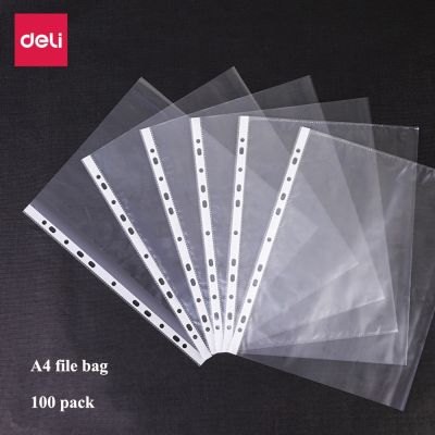 ۩✉ 20PCS/Bag Deli 5710 72616 Transparent Document Bag File Folder 11 Hole A4 30 Hole A3 Loose Leaf Insert Bag Clear File Folder