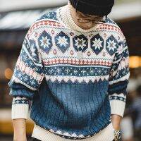 ผู้ชายเต่า Snowflake เสื้อกันหนาวฤดูหนาวหนา Patchwork Harajuku พิมพ์ Faire Island ถัก Pullovers ญี่ปุ่น Retro Oversize