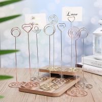 220mm Place Card Clamps Stand Metallic Rose Gold Heart Shape Photos Clips Paper Clamp Table Numbers Holder Desktop Decoration