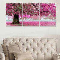 3Pcs Sakura Cherry ต้นไม้ออกดอกผ้าใบวาดภาพโปสเตอร์ภาพติดผนังห้อง DecorTriptych ต้นซากุระภาพวาดตกแต่งบ้าน Frameless