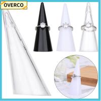 OVERCO 1/5PCS ของขวัญ ปลายนิ้วทรงกรวย สีขาวสีดำโปร่งใส การแสดงเครื่องประดับ ผู้จัดงานอัญมณี ขาตั้งโชว์แหวน ผู้ถืออะคริลิก