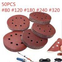 50pcs/set 5" 8 Hole 80/120/180/240/320 Grit Sanding Disc Random Orbit Hook Loop Sander Sand Paper Discs Set Grit Cleaning Tools