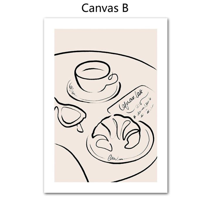 กาแฟชายามบ่ายขนมปังผนังศิลปะผ้าใบจิตรกรรมนอร์ดิกโปสเตอร์และภาพพิมพ์สำหรับห้องนั่งเล่นตกแต่ง