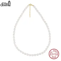 EFFIE QUEEN 925 Sterling Silver 5-6mm Cultured Freashwater Pearl Necklace for Women Pearl Choker Necklace Handmade Jewelry GPN26