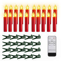 A Set Of 20 Candles Flameless LED Christmas Tree Candle Light Red With Remote Timer And Clip 3.46in For Home Halloween Decora