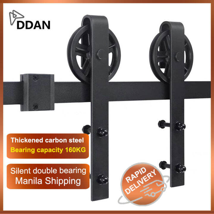 DDAN Black Carbon Steel Sliding Door Track Rail Set Barn Door Sliding
